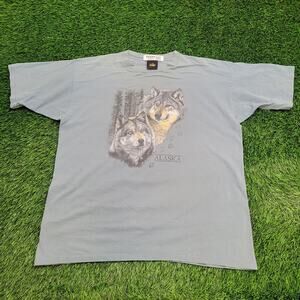 Vintage 90s Alaska Wolf Pack Shirt XL 22x27 Faded Green Wildlife